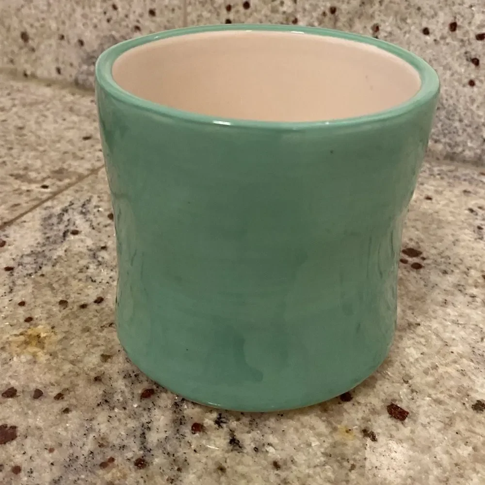 Anthropologie Hand Painted Letter A Monogram Green Ceramic Coffee Tea Mug